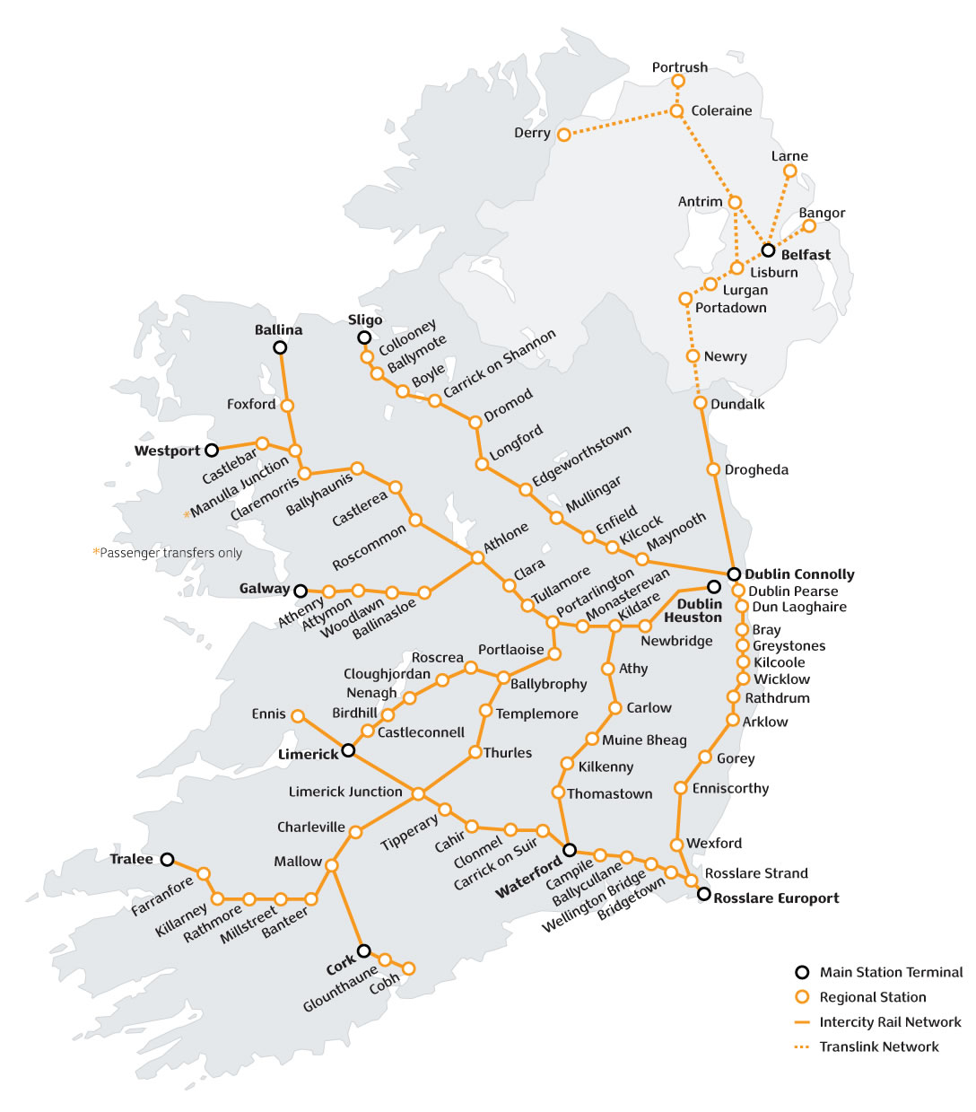 Carte ferroviaire Irlande