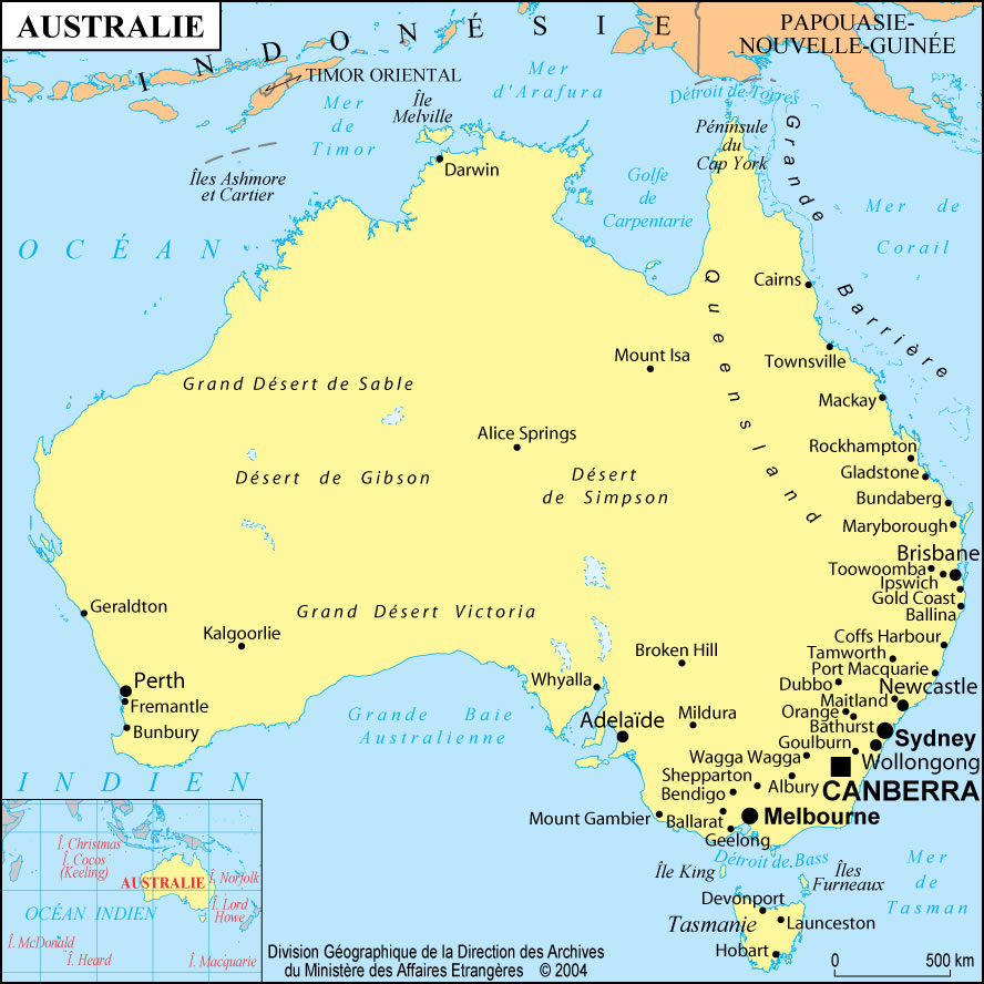 Carte grande villes Australie