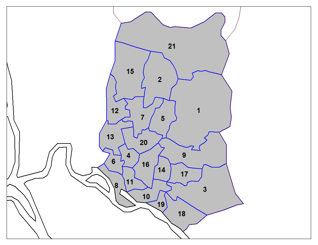 Carte Bangladesh vierge numéros régions