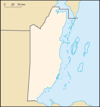 Carte Belize vierge couleur