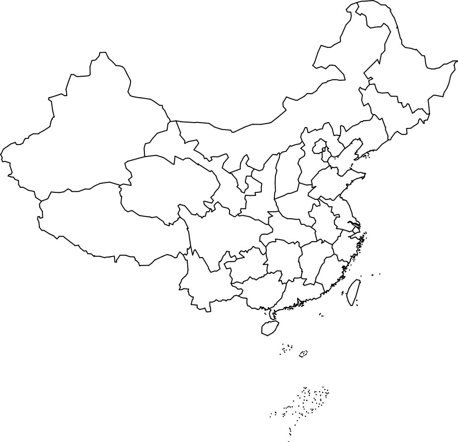 Carte Chine vierge régions