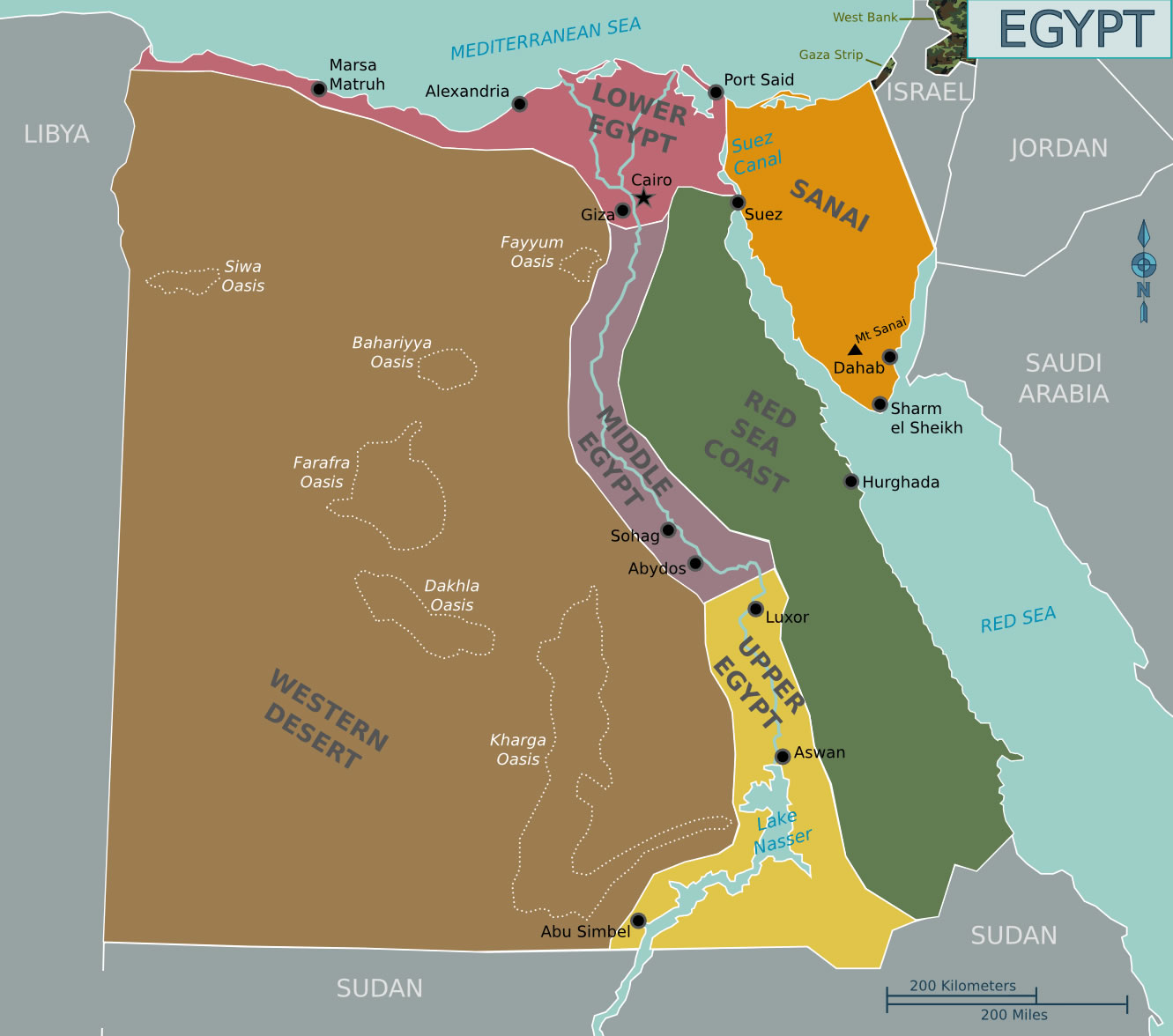 Carte régions Égypte couleur