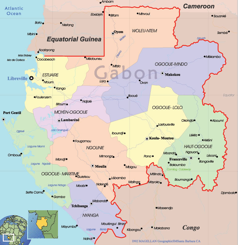Carte régions Gabon couleur