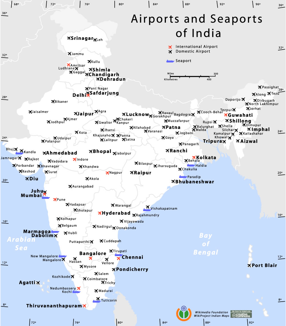 Carte aéroports Inde