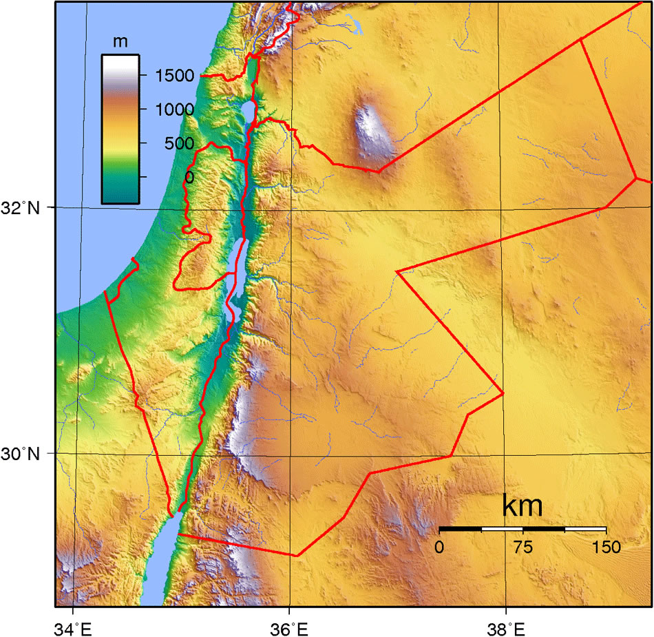Carte topographique Jordanie