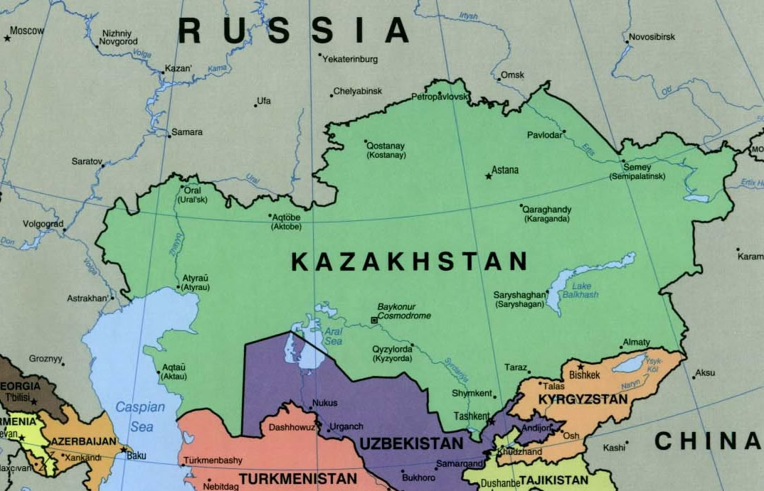 Carte frontières Kazakhstan