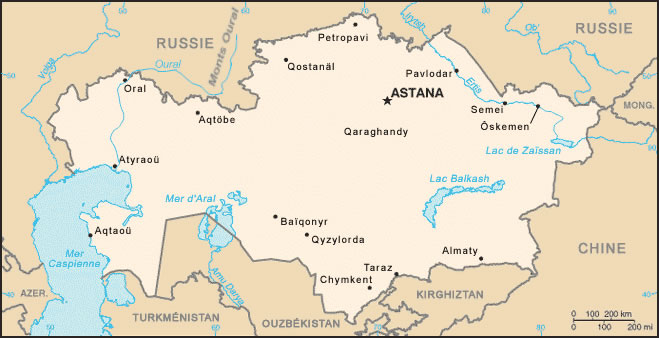 Carte grande villes Kazakhstan