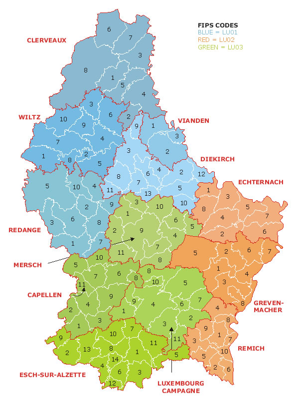 Carte départements Luxembourg