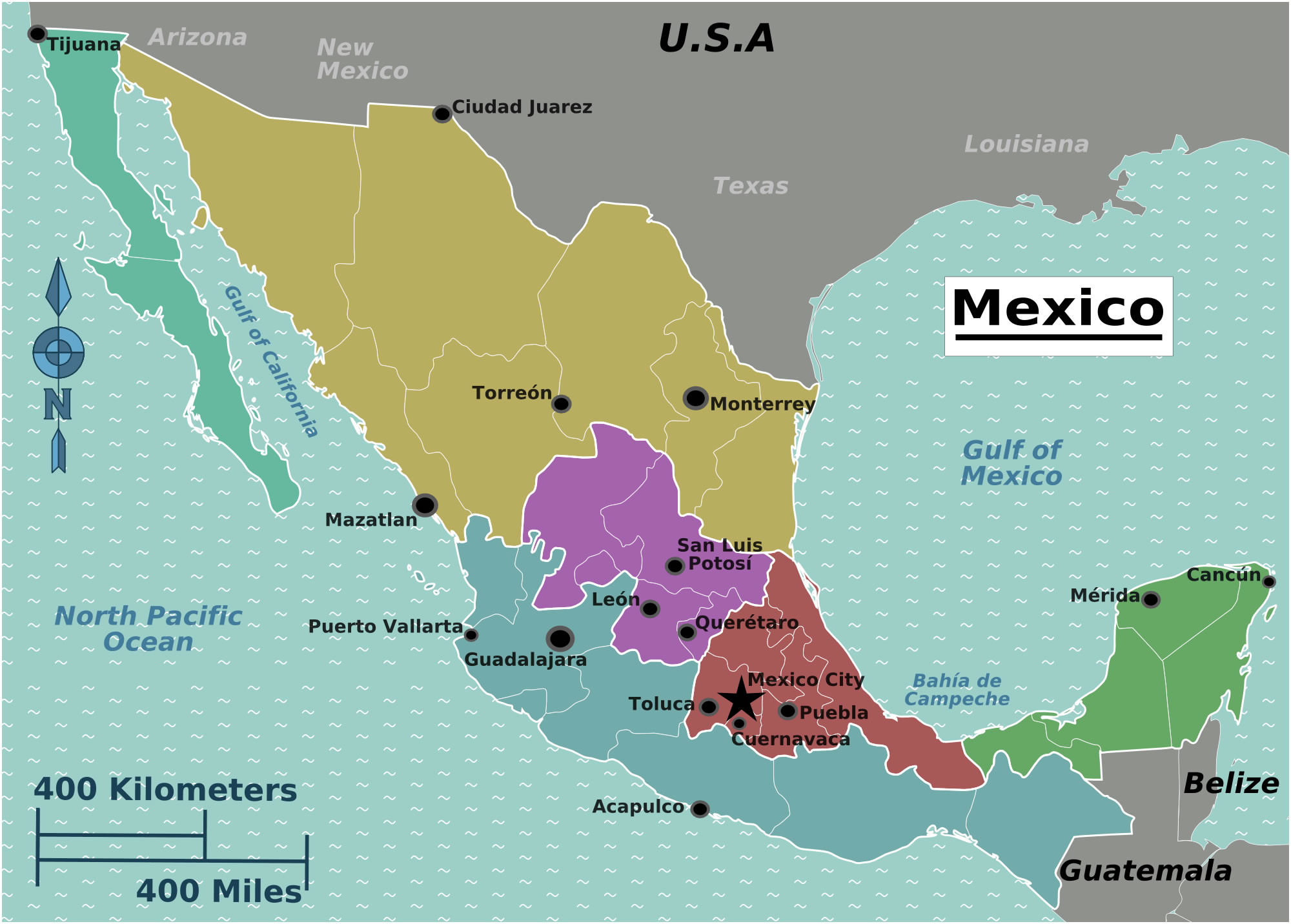 Carte régions Mexique couleur