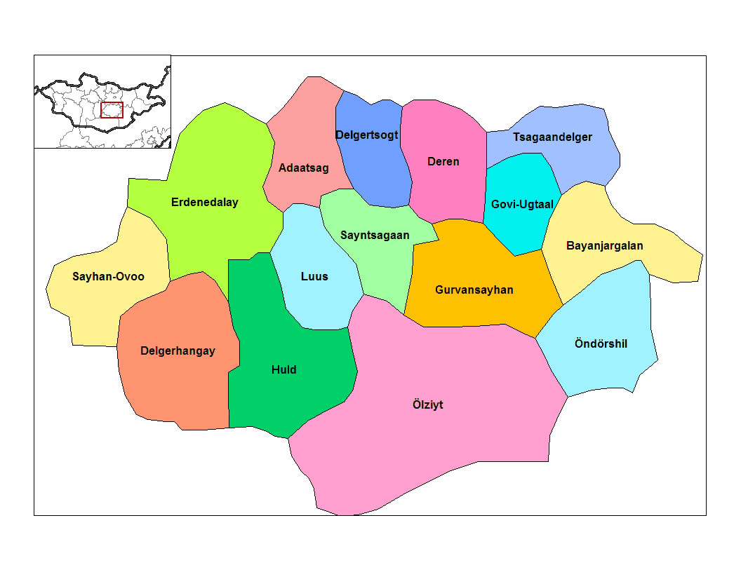 Carte Mongolie vierge régions