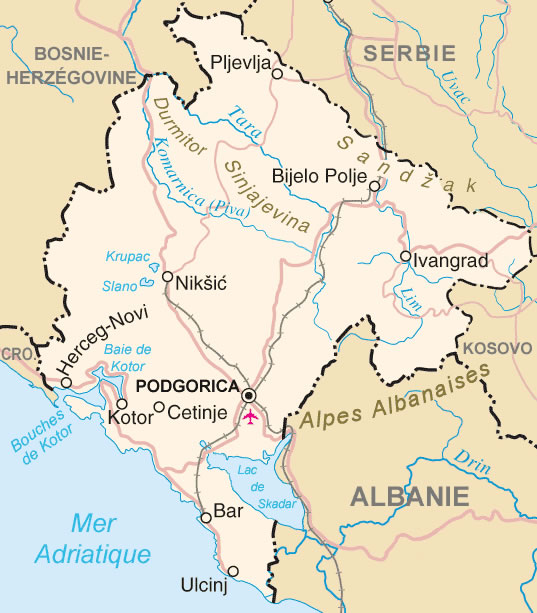 Carte des villes Monténégro