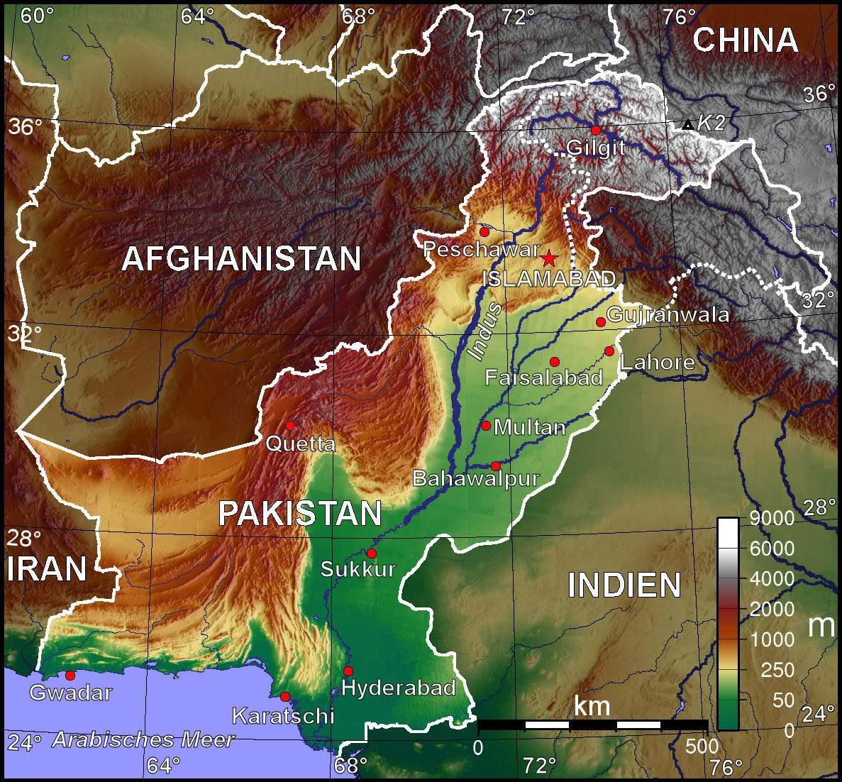 Carte topographique Pakistan