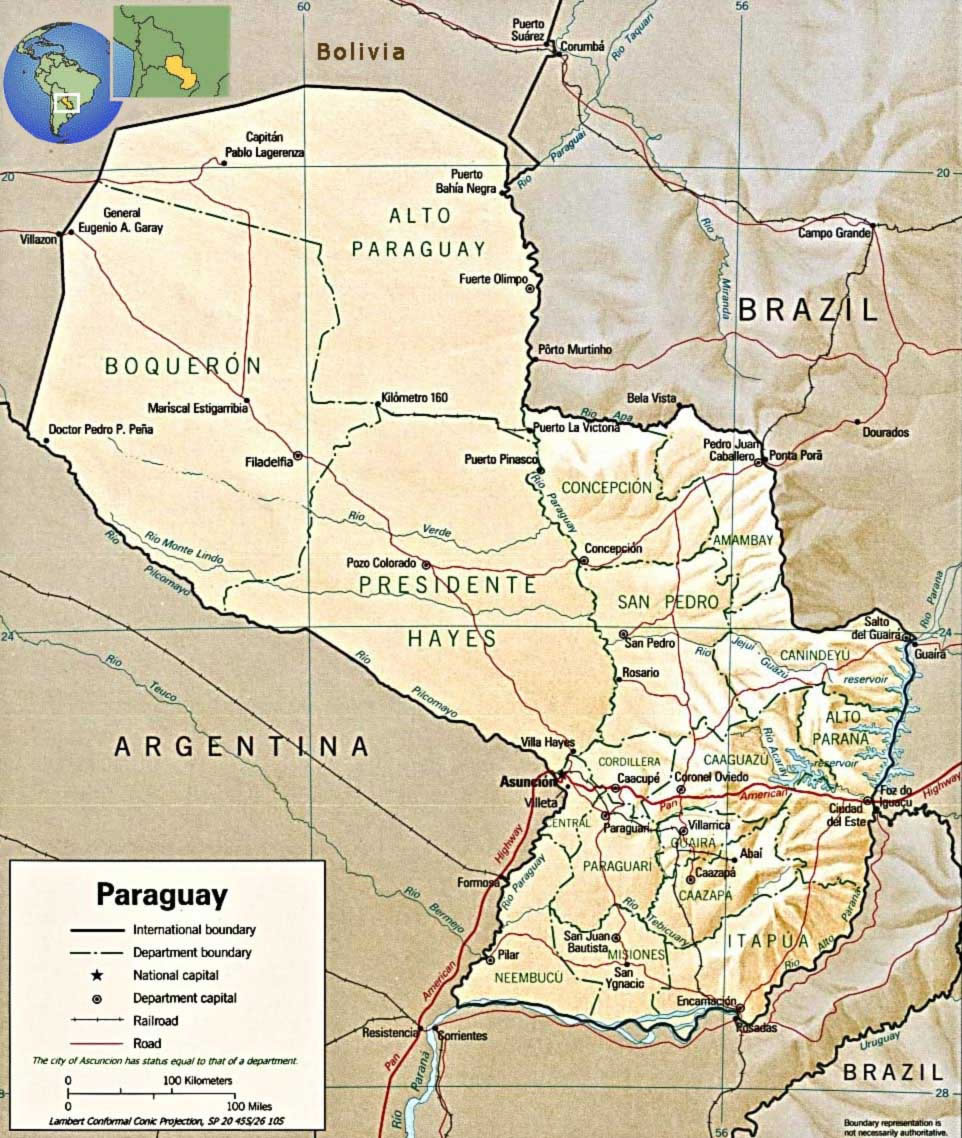 Carte relief Paraguay