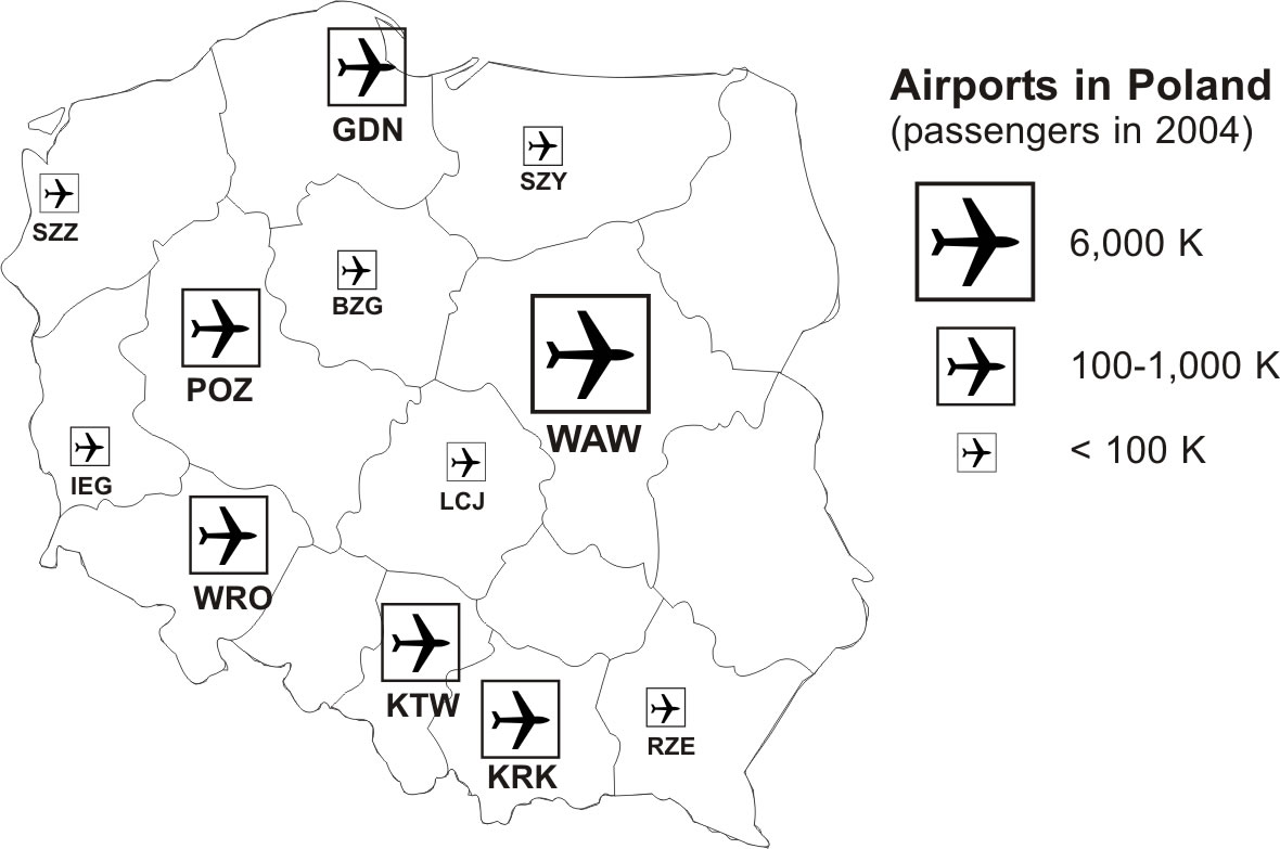 Carte aéroports Pologne