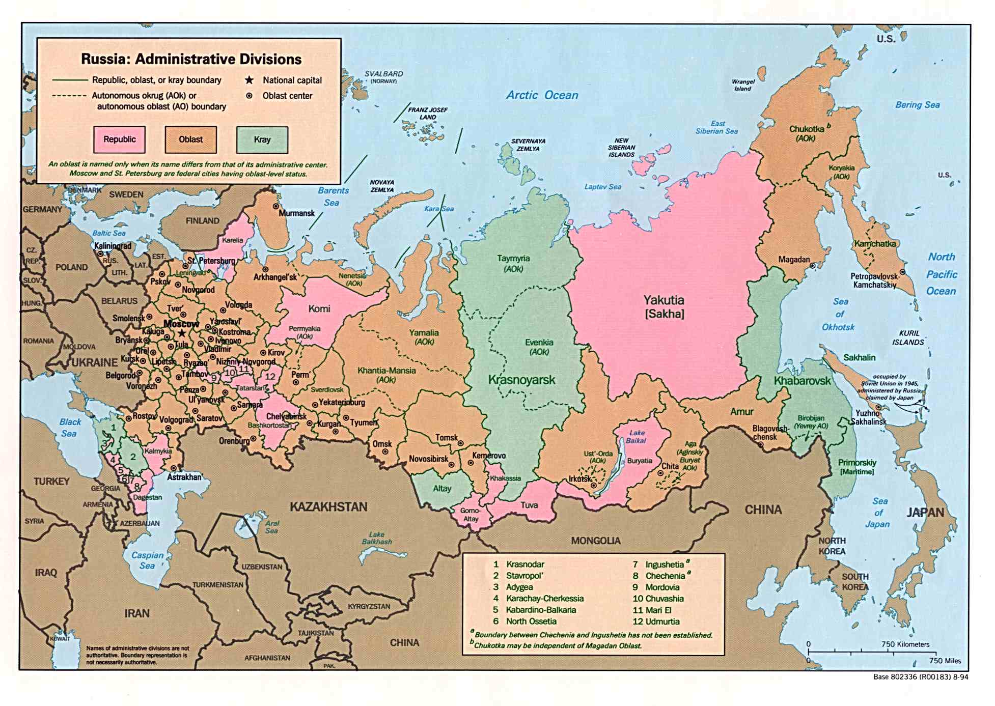 Carte régions Russie