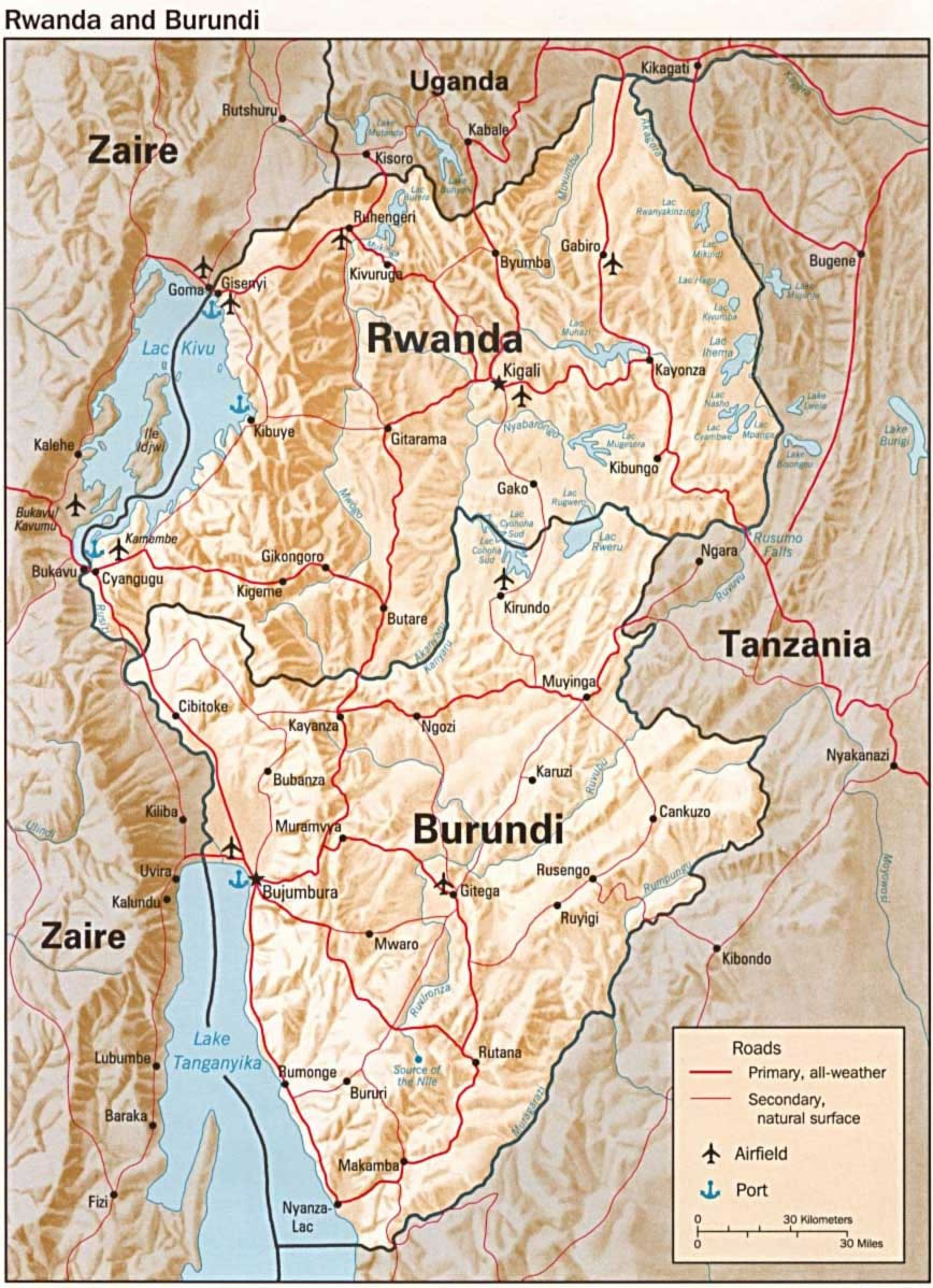Carte relief Rwanda