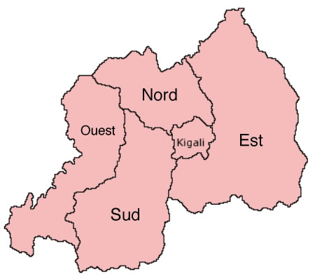 Carte Rwanda vierge régions