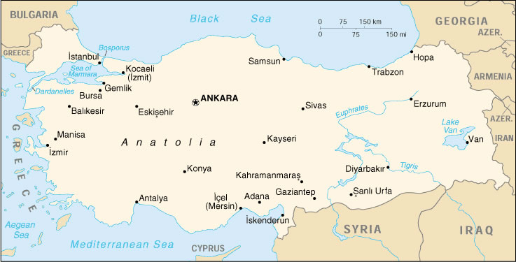 Carte des villes Turquie